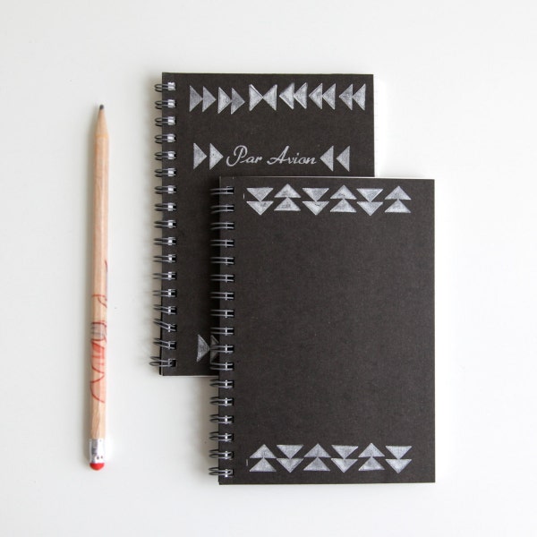 SALE mini notebook with hand stamped triangular design in black & white tribal pattern (LAST ONE discontinued)