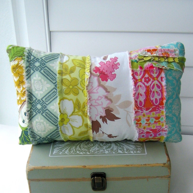 Patchwork pillow fabric scrap pillow bohemian pillow fabric Etsy