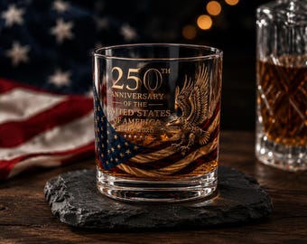 Personalized 250th Anniversary Whiskey Glass – Custom Engraved Bourbon Glass Gift for Men, Dad & Whiskey Lovers