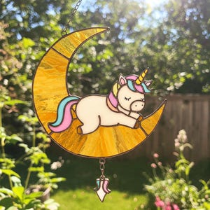 Unicorn Crescent Moon Suncatcher Stained Glass Pattern (PDF Pattern)