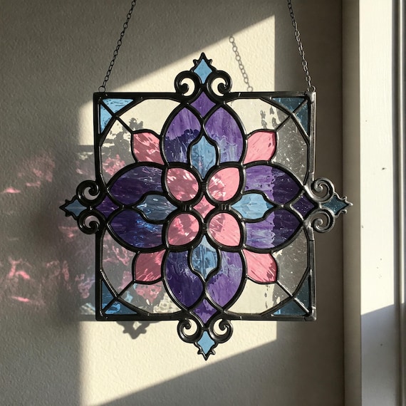 Floral Stained Glass Suncatcher Pattern: Geometric Flower Design (PDF)