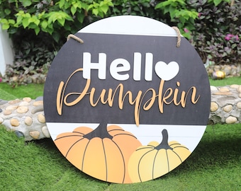 Hello Pumpkin Front Door Decor, Fall Wooden Sign, Hello Fall Front Door Hanger, Fall Front Door Decor, Pumpkin Fall Door Hanger,Autumn Decor