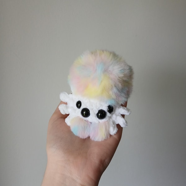 Crochet Pastel Jumping Spider Plushie, Fur Rainbow Tarantula Plush