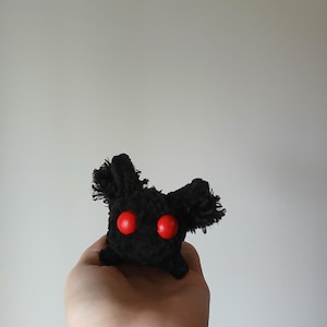 Cute Mothman Crochet Plush, Tiny Moth Plushie, Hand Painted Red Eyed Moth Stuffed Animal