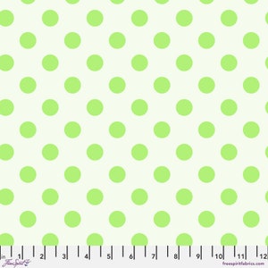 Pom Poms in Karma (neon green) from Tula Pink&#39;s Everglow collection