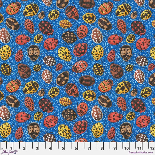 Snow Leopard Ladybirds on blue from Cottage Garden by Philip Jacobs - BTY