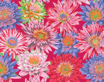 SALE 2 yds. Tropical Water Lilies on red by Philip Jacobs