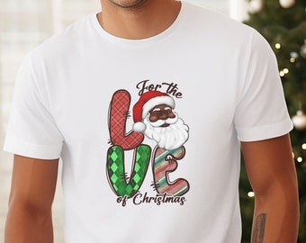 Camiseta navideña negra de Papá Noel: Camiseta gráfica "Amor por la Navidad"