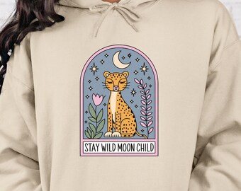 Sudadera con capucha infantil Stay Wild Moon: camiseta con gráfico bohemio celestial
