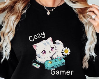 Cozy Gamer Cat Sweatshirt: Funny Unisex Crewneck