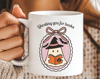 Ghosting You For Books Mug, Halloween Reader Coffee Cup