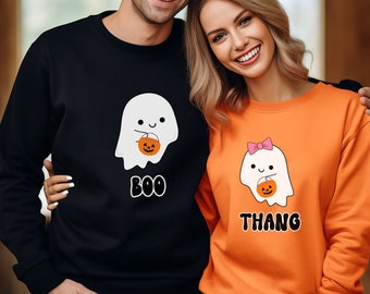 Matching Ghost Couple Halloween Sweatshirts: Retro Party Crewneck
