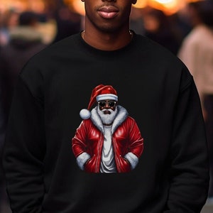 Black Santa Sweatshirt, Christmas Crewneck, African American Santa, Christmas Gift, Black Santa Holiday Sweatshirt, Cute Santa Crewneck