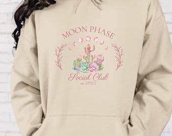 Moon Phase Social Club Hoodie - Himmlisches Grafik Boho Sweatshirt