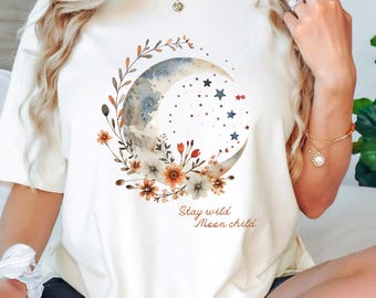 Camiseta infantil Stay Wild Moon: Camiseta con gráfico bohemio celestial