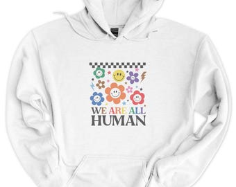 We Are All Human-hoodie: LGBTQIA Pride Rainbow-sweater