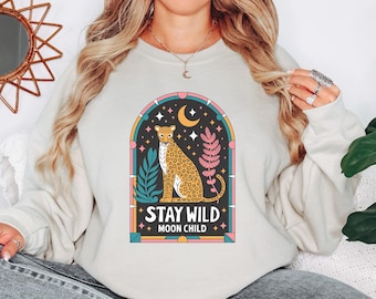 Moletom Boho Celestial: Camiseta Estampada Infantil Lua Selvagem Stay Wild