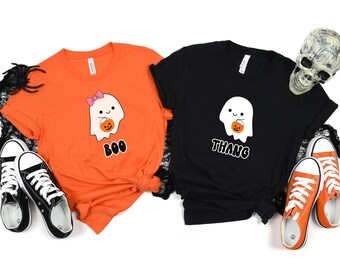 Matching Halloween Ghost T-Shirts: Couples Costume Tees