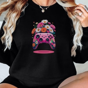 Floral Gamer Sweatshirt Cute Game Controller Unisex Gift