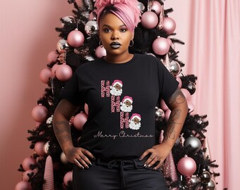 Camiseta navideña negra de Papá Noel: cuello redondo a juego de la familia Coquette