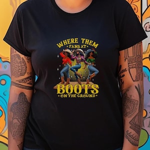 Where Them Fans At Shirt | Boots on the Ground Black Cowgirl Tee