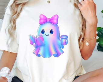 Kawaii spökläsnings-T-shirt: Skimrande bokälskare grafisk t-shirt