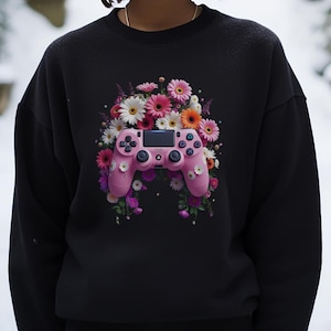 Floral Gamer Sweatshirt Cute Game Controller Unisex Gift