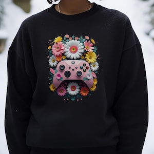 Floral Gamer Sweatshirt Cute Game Controller Unisex Gift
