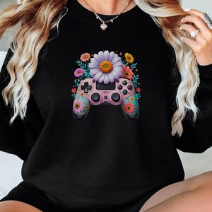 Gamer Floral Sweatshirt, Gaming Flowers Sweatshirt, Cute Gamer Sweatshirt, Game Controller Sweatshirt, Gamer Girl Sweatshirt