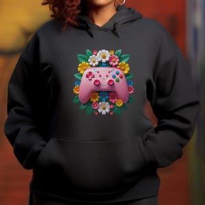 Gamer Floral Hoodie, Gaming Flowers Hoodie, Cute Gamer Hoodie, Game Controller Hoodie, Flower Game Hoodie, Gamer Girl Hoodie