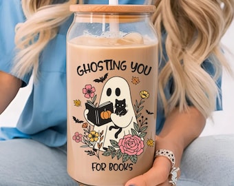 Ghosting You For Books Glass Can Cup: Halloween Book Lover Gift