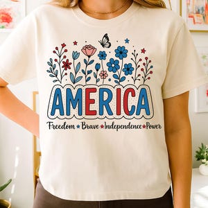 Floral America PNG: Design de Sublimação Retro de 4 de Julho