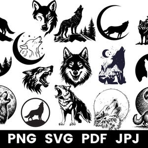 Wolf svg files / Howling wolf svg / Wolf and moon svg / Forest animals silhouette svg / Instant Download / Commercial use clipart