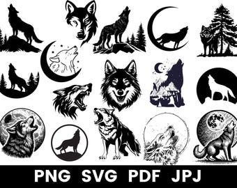 Fichiers SVG Loup hurlant : Clipart Silhouette animaux de la forêt (usage commercial)