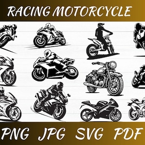 Racing Motorcycle Bundle - Rider Biker Vector, Motorbike Helmet Decal Sticker, Silhouette Motorcycle Clipart - Cricut Files Svg,Png