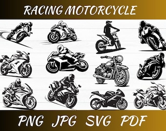 Racing Motorcycle SVG Bundle: Biker Clipart, Helmet Decal - Cricut, Silhouette Files