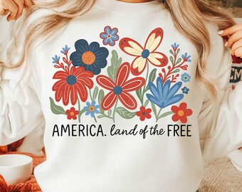 Floral America PNG: Land of the Free, 4th of July (Digital Download)