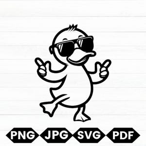 Duck With Sunglasses Svg & Png, Rubber Duck Clipart, Duck Vector Image, Bath Duck Silhouette, Sublimation Design, Duck Cut File