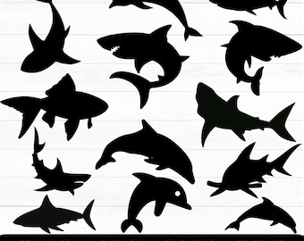 Colección de siluetas de tiburones (svg, png, dxf, eps, pdf) Archivos de corte