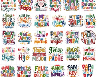 Paquete SVG del Día del Padre en español de 30 – Citas del Día del Padre, Papá (Descarga digital)
