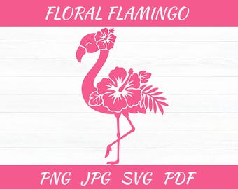 Floral Flamingo SVG: Pink Hibiscus Clipart (Digital Download)