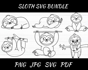 Sloth SVG Bundle, Clipart Graphics (Digital Download