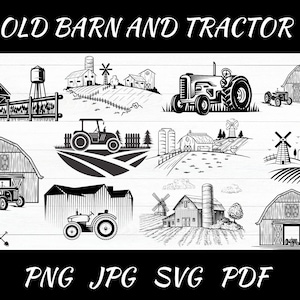 Old Barn and Tractor / Laser engraved rustic barn / Farm Barn SVG / Farm Scene SVG / Rustic barn clipart /Digital Download / Commercial use
