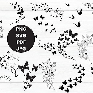 Bundle Svg papillons volants, png papillon, papillon Svg, Svg en couches, mise en page, essaim de papillons svg, couper des fichiers pour Cricut, Silhouette