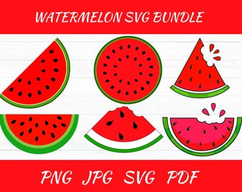 Vattenmelonskivor SVG-paket: Sommarfruktgrafik (digital nedladdning)