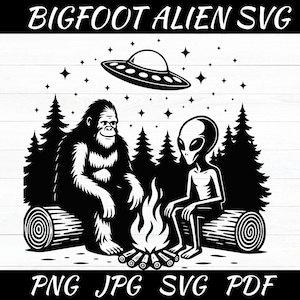 Bigfoot Alien Campfire SVG: Vector Graphic Silhouette (Digital Download)
