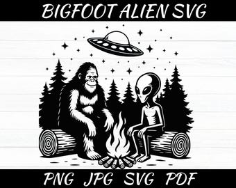 Bigfoot Alien Campfire SVG: Vector Graphic Silhouette (Digital Download)
