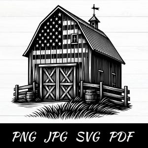 American Flag Barn SVG, Patriotic Vector Graphic (Digital Download)