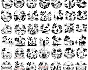 Paquete de archivos SVG de playa de verano / Palmera tropical, archivos de corte con ambiente vacacional