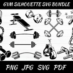 Gym Silhouette | Workout Silhouette | Fitness Silhouette | Barbell SVG | Workout SVG | Fitness SVG | Weights Svg| Crossfit Svg| Dumbbell Svg